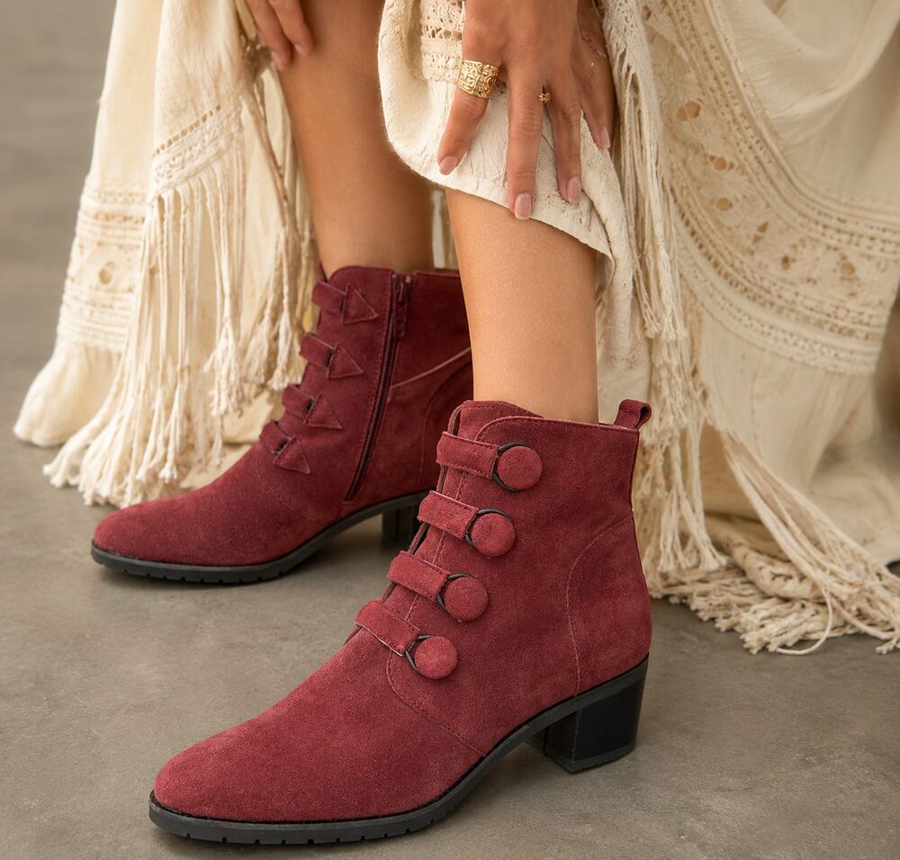 Sundance SZ 37 Buttoned Up Boots Burgundy Suede Booties